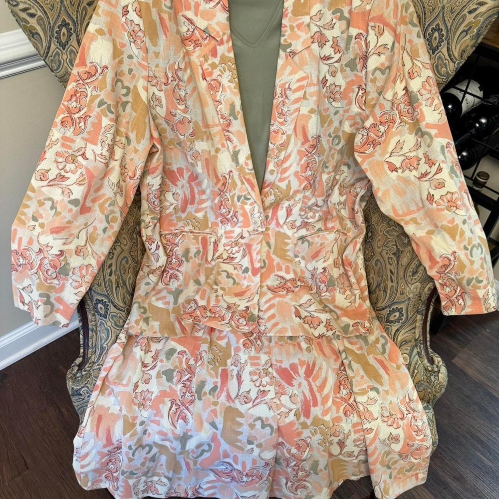 Southern Lady Vintage 3pc Skort Suit Set Blazer‎ Tank Floral Peach Green Plus 18